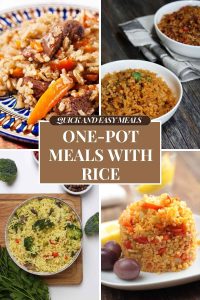 four one pot meals with rice in bowls